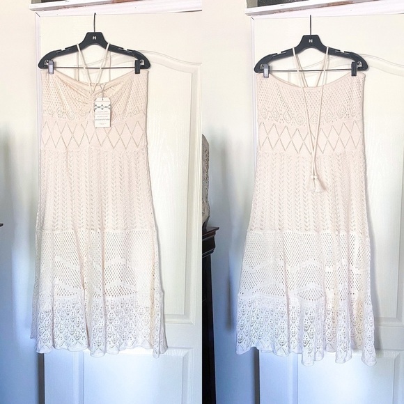 Farm Rio Dress Anthropologie Crochet Maxi Strapless Beach White XL NWT - Picture 2 of 7